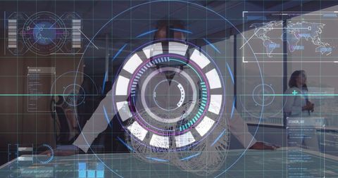 Futuristic virtual reality technology in modern office