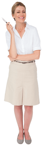 Cheerful Businesswoman Holding Pen Transparent Background