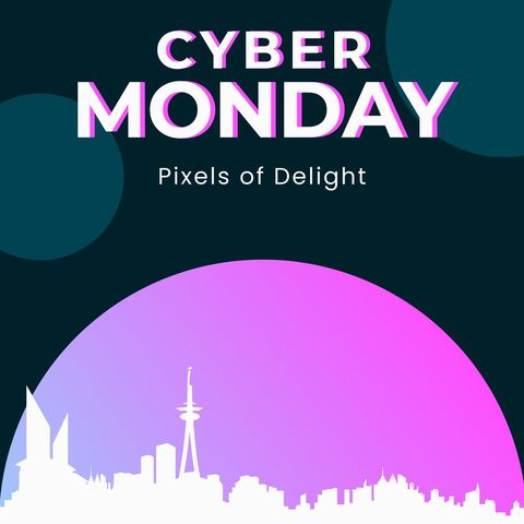 Cyber Monday Digital Sale Advertisement with Urban Skyline - Download Free Stock Templates Pikwizard.com
