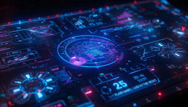 Futuristic Holographic Dashboard With Graphs and Data Widgets