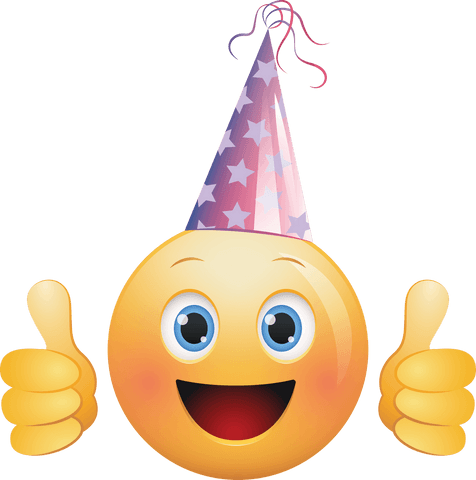 Party emoji celebrating with hat and thumbs up on transparent