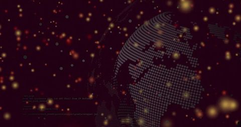 Futuristic Digital Visualization with Dotted Globe and Binary Code