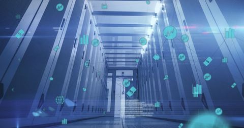 Digital Icons and Data Processing in Modern Server Room - Download Free Stock Images Pikwizard.com