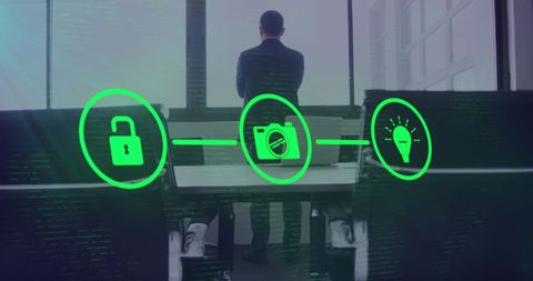 Businessman Contemplating Digital Innovations with Green Technology Icons