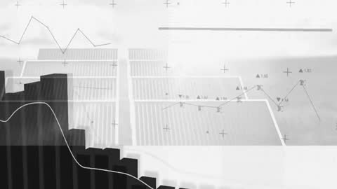 Monochrome Data Visualization with 3D Bar Chart and Line Graph