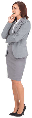 Thoughtful Biracial Businesswoman in Professional Attire on Transparent Background