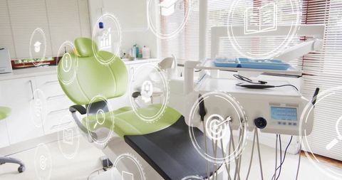 Modern green dental chair in high tech dental office