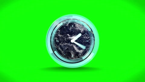 Dynamic Clock Animation Over Globe on Vibrant Green