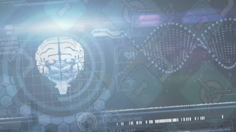 Futuristic Digital Brain Interface with Advanced Data Graphics