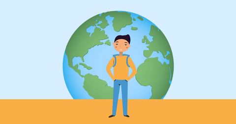 Schoolboy Icon with Globe Celebrating Universal Children's Day