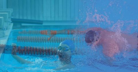 Competitive Swimming Race Action at Indoor Pool - Download Free Stock Images Pikwizard.com