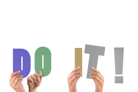 Hands Holding Motivational Text 'DO IT' on Transparent Background