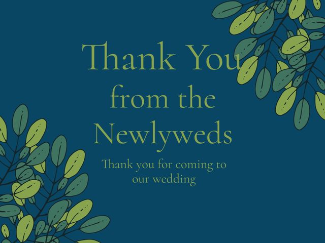 Elegant Botanical Wedding Thank You Card on Deep Blue Background - Download Free Stock Templates Pikwizard.com