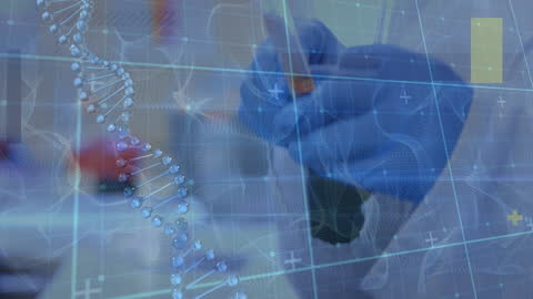 Futuristic DNA Strand and Scientist in Laboratory Realization