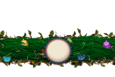 Transparent Festive Garland with Decorations and Blank Badge