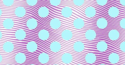 Teal polka dots floating over wavy magenta-purple stripes seamless geometric pattern