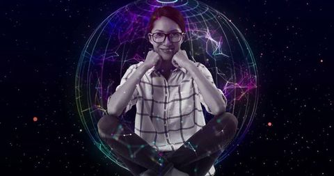 Woman Inside Holographic Globe Exemplifies Digital Innovation - Download Free Stock Images Pikwizard.com