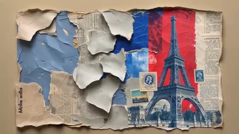 Mixed Media Collage Featuring Eiffel Tower