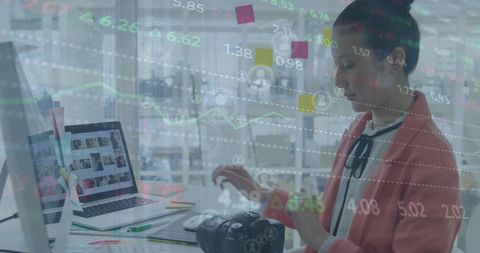 Photographer Analyzing Digital Trends with Technology Interface