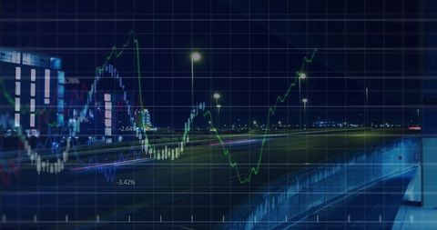 Urban Transport at Night with Data Overlaid Graphs Visualization
