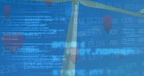 Romantic Blend of Financial Data and Love Symbols on Blue Background
