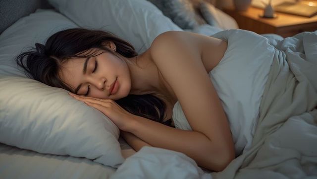 Woman resting comfortably in bedroom at nighttime