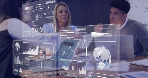 Team Collaborating on Digital Data Analytics in Modern Office - Download Free Stock Images Pikwizard.com