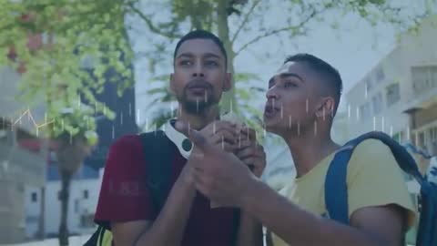 Young Men Enjoying Ice Cream with Data Animation