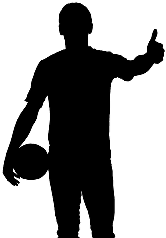 Silhouette of man with ball showing ok gesture on transparent background