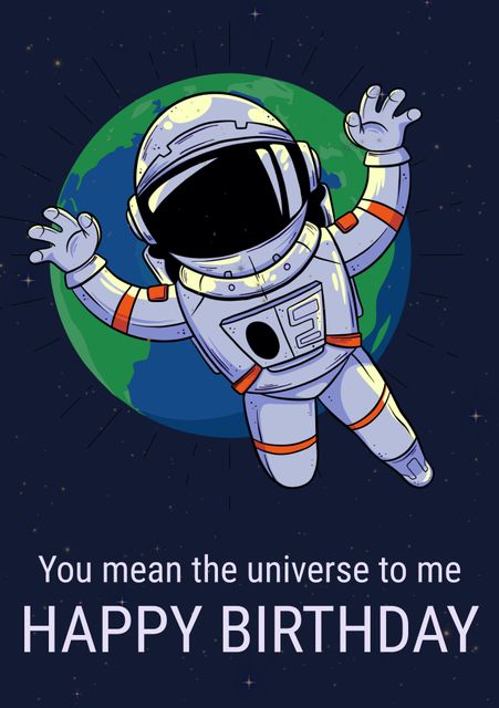Perfect for space lovers, this astronaut-themed birthday greeting card features a charming, animated astronaut floating above Earth. Ideal for sending heartfelt birthday wishes, it can be used for sci-fi enthusiasts, kids' party invitations, or decorations.