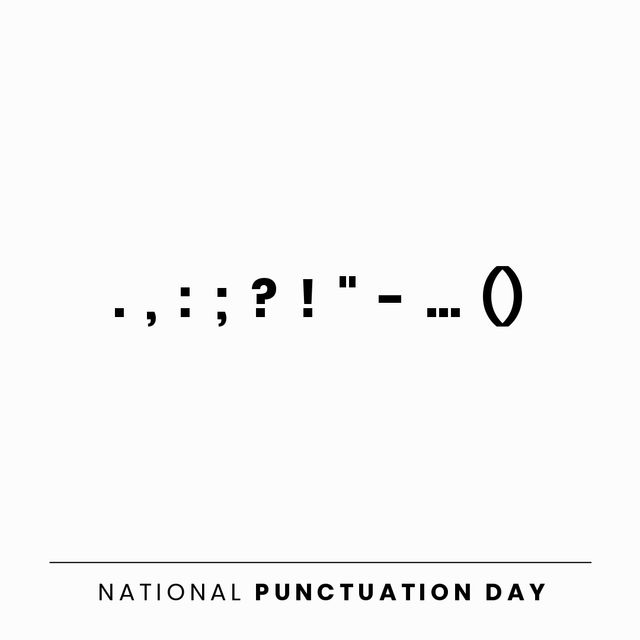 National punctuation day text banner against english punctuation marks on white background. National punctuation day awareness concept