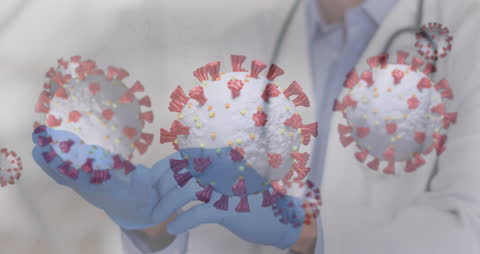 Doctor Holding COVID-19 Virus Model in Animated Display