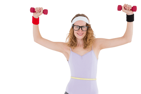 transparent geeky hipster exercising with dumbbells in retro sportswear - Download Free Stock Videos Pikwizard.com