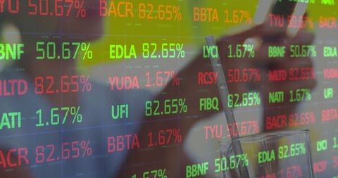 Woman Using Smartphone Reflecting Stock Market Data Overlay