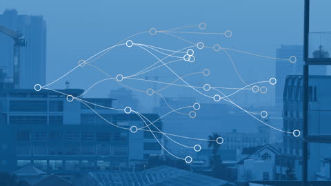 Digital Network Visualization Over Urban Cityscape