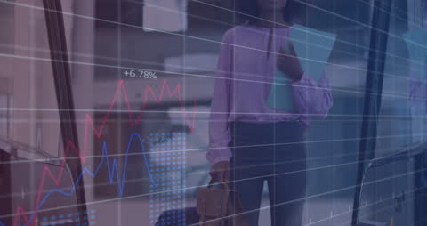 Financial Data and Graph Overlay with Businesswoman