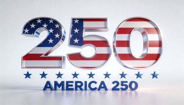 Celebrating america 250 with chrome flag-filled numerals and stars