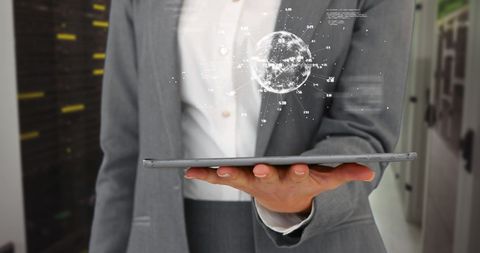 Businesswoman Holding Tablet with Holographic Globe Augmented Reality - Download Free Stock Images Pikwizard.com