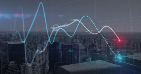 City Skyline with Overlay of Financial Data Trends - Download Free Stock Images Pikwizard.com