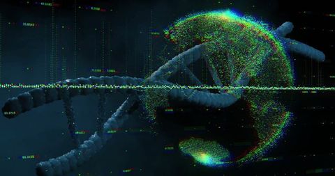 Futuristic dna helix in data space with digital visualization