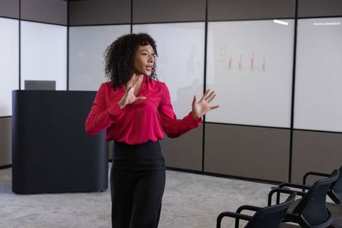 Businesswoman presenting data in office conference room
