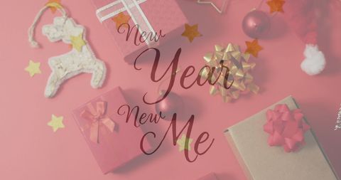 Festive New Year Message with Christmas Gifts and Decorations - Download Free Stock Images Pikwizard.com