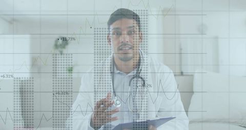 South Asian Doctor Analyzing Healthcare Data at Home Office