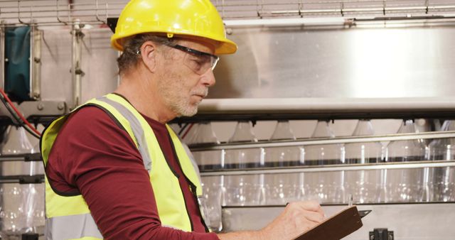 Senior Factory Worker with Clipboard Inspecting Production Line - Download Free Stock Images Pikwizard.com