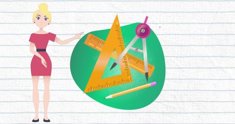 Woman Teaching with Geometric Math Tools Illustrations
