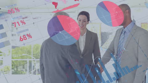 Animation Financial Data with Colleagues Shaking Hands