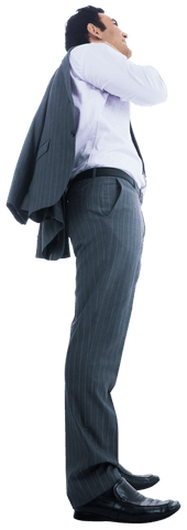 Side View Transparent Happy Businessman Holding Jacket Celebrating Success