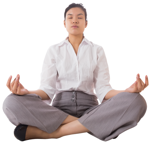 Businesswoman Meditating in Lotus Pose on Transparent Background - Download Free Stock Videos Pikwizard.com