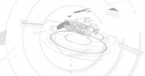 Futuristic architecture interface with 3d wireframe home and data charts