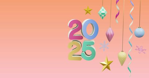 Colorful 2025 Celebration with Holiday Ornaments on Pink - Download Free Stock Images Pikwizard.com